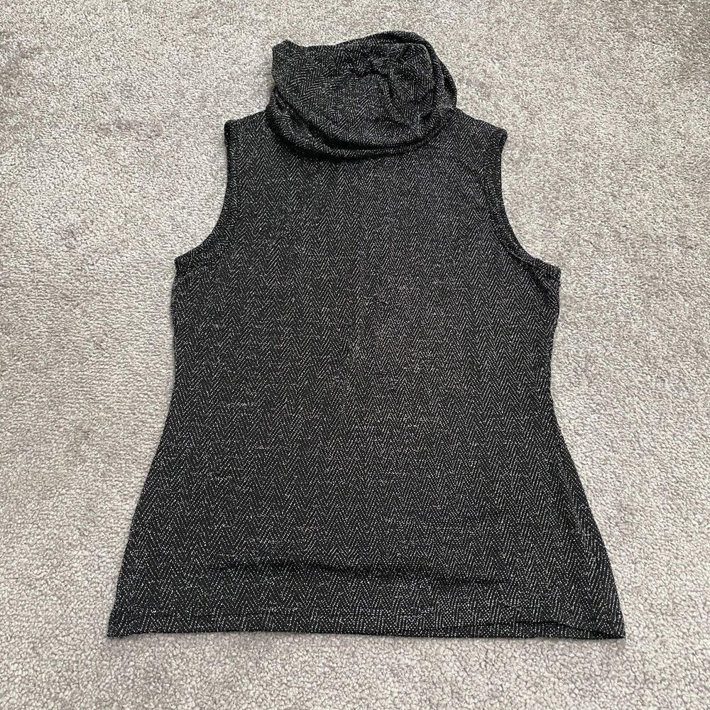 Temt Cowl Neck Metallic Top Womens Medium Black Sleeveless Shiny Casual Stretch